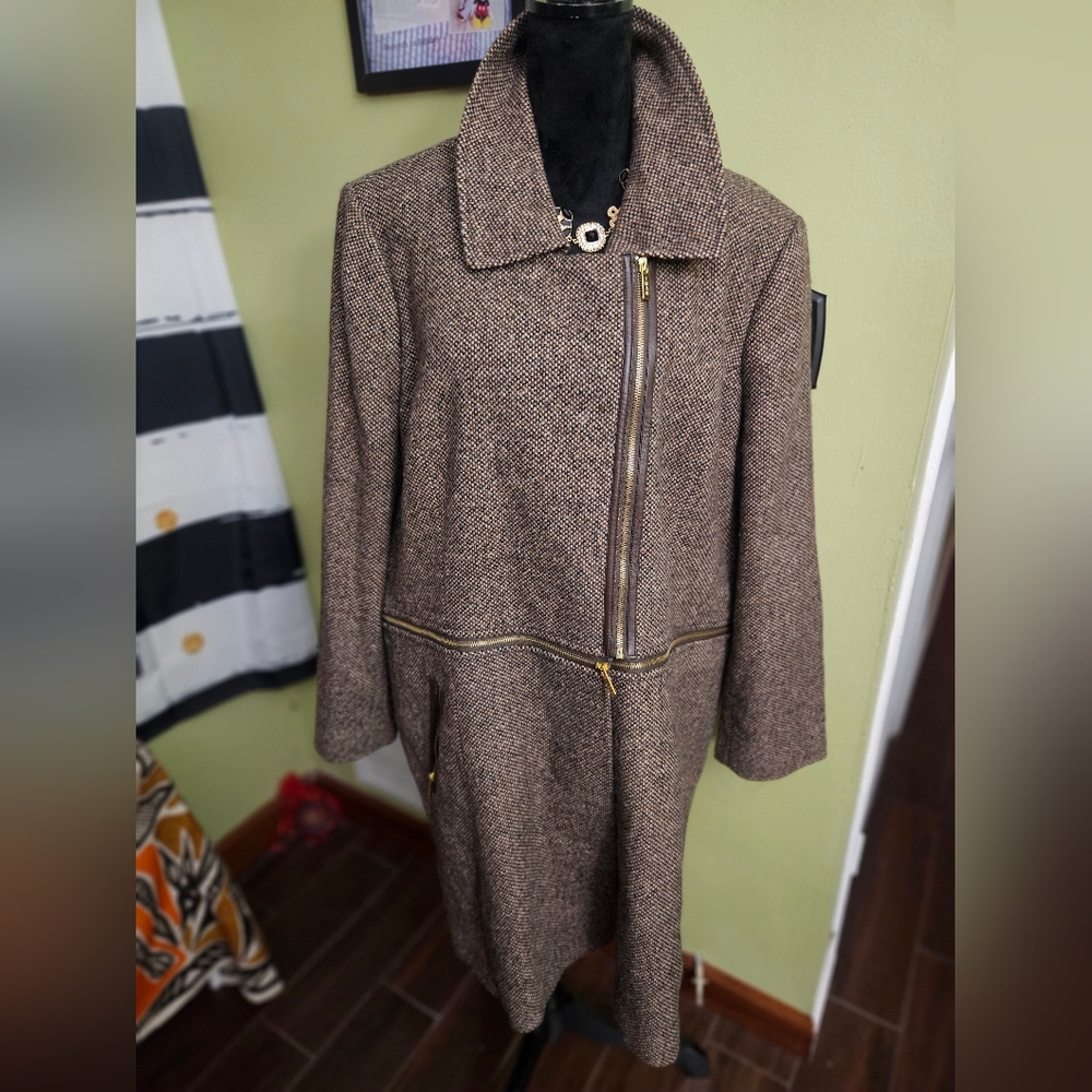 IMAN Women's Brown Two In One Tweed Coat